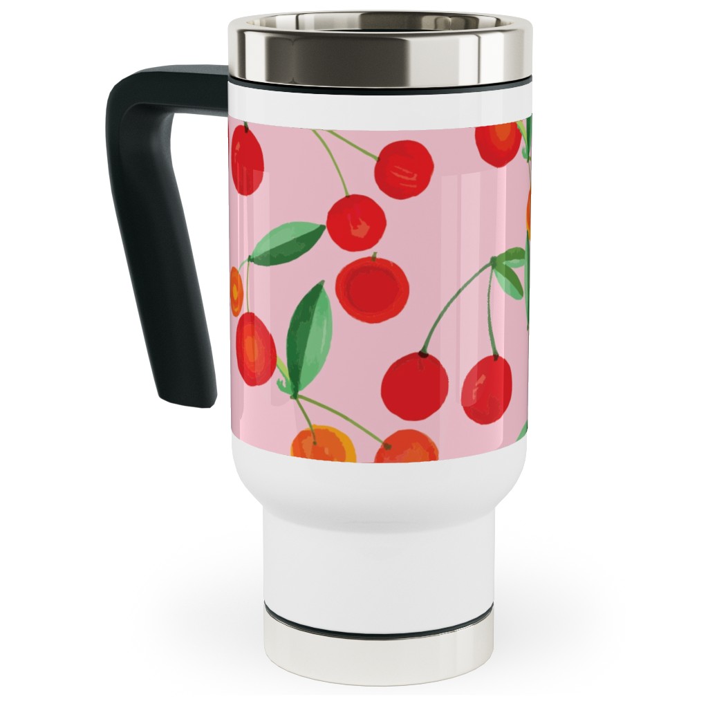 Cherry Farm Travel Mug with Handle, 17oz, Pink, Bright Pink