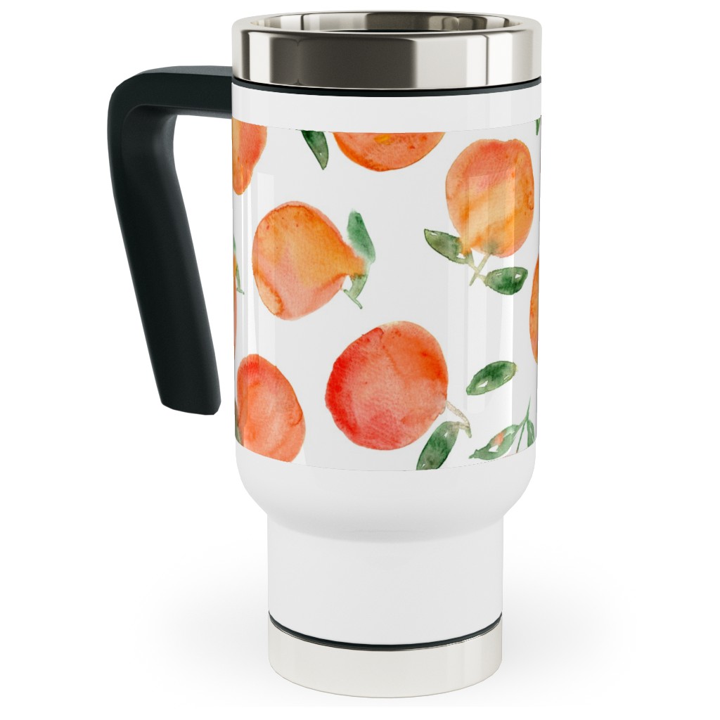 Watercolor Oranges - Orange Travel Mug with Handle, 17oz, Orange