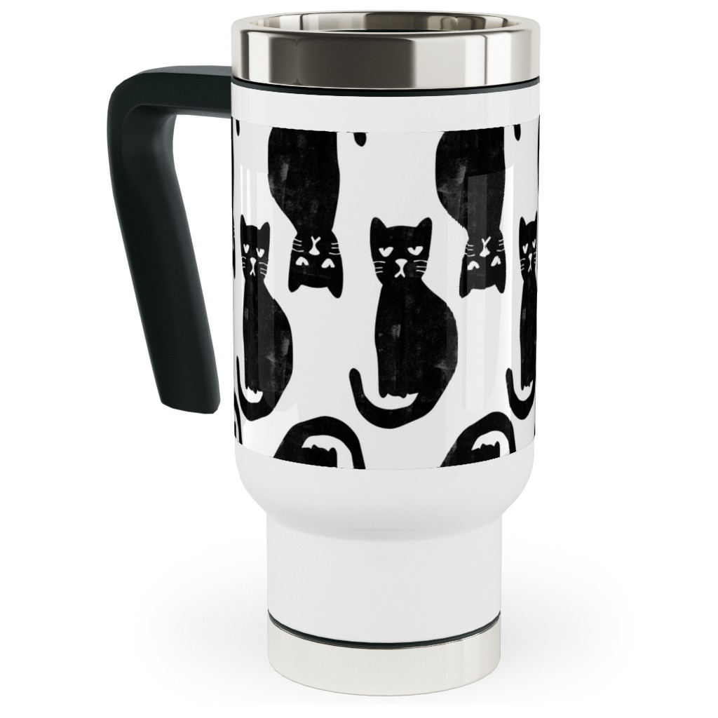 Black Cat Travel Mug with Handle, 17oz, Black