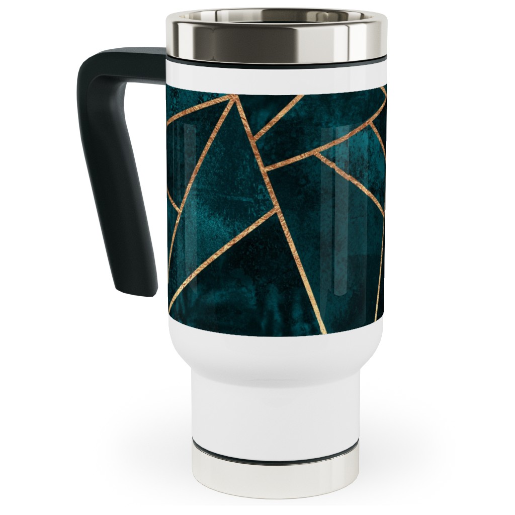 Stone - Deep Teal Travel Mug with Handle, 17oz, Green