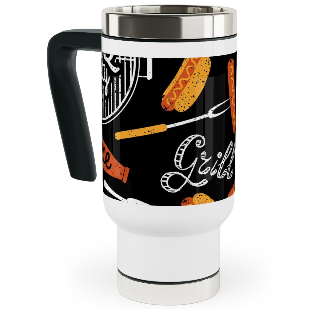 Bbq - Dark Travel Mug with Handle, 17oz, Black, Black