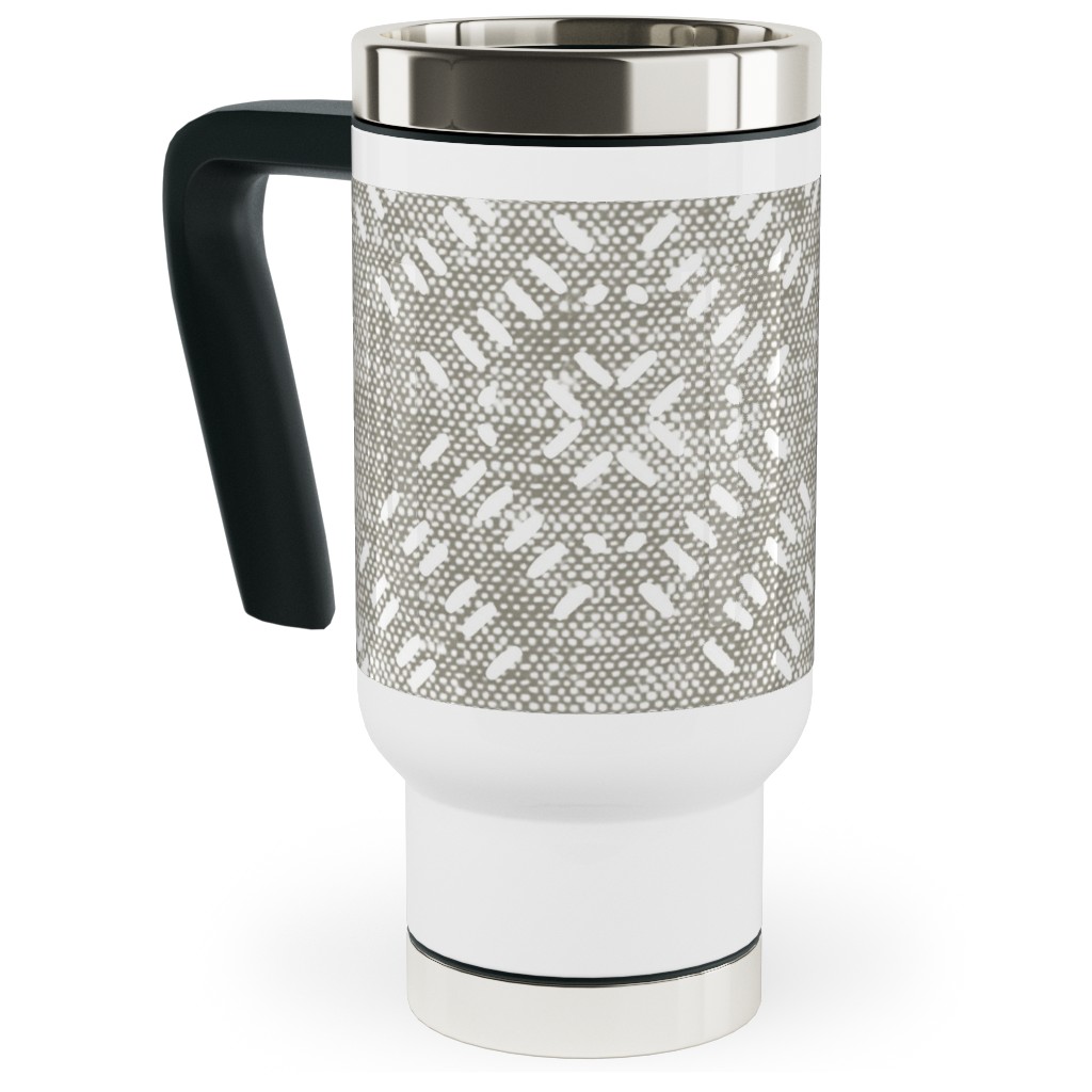 Modern Farmhouse Tile - Neutral Travel Mug with Handle, 17oz, Gray