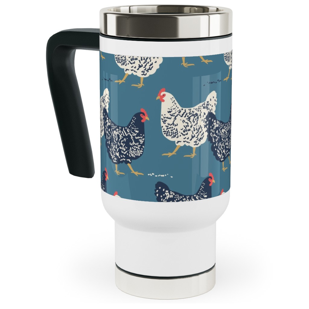 Farmhouse Chickens - Blue Travel Mug with Handle, 17oz, Blue