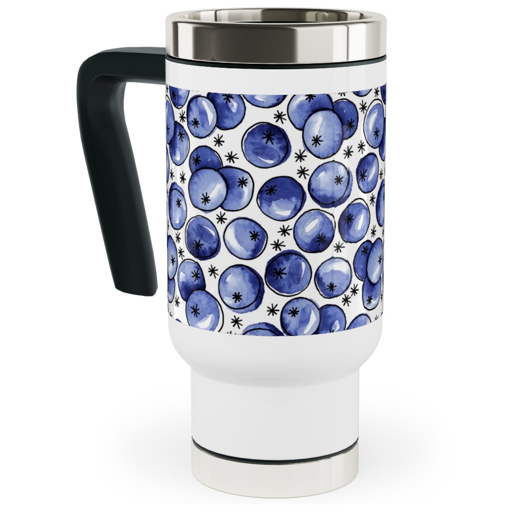 Watercolor Blueberries Travel Mug with Handle, 17oz, Blue