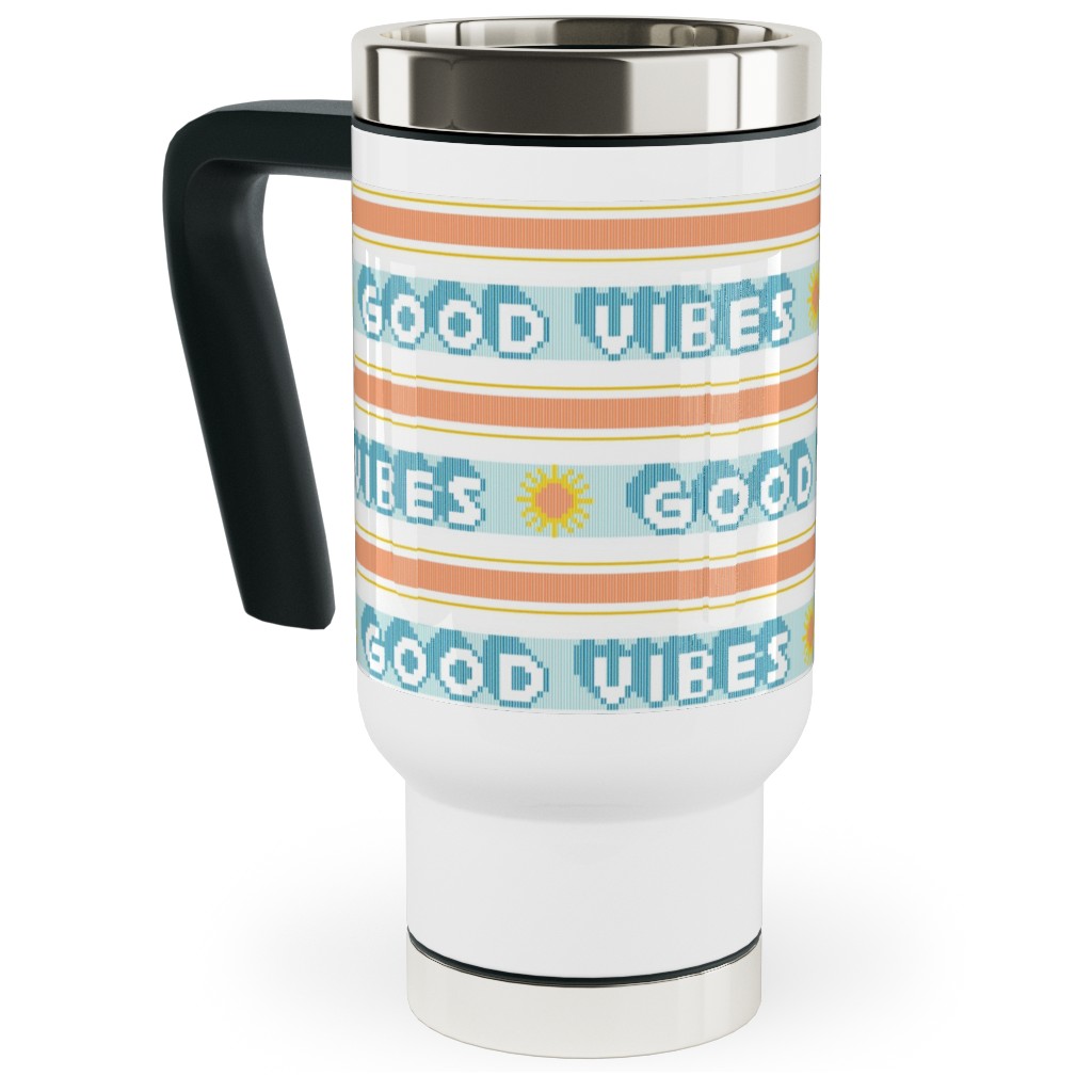 Good Vibes Vintage Typography Travel Mug with Handle, 17oz, Orange, Orange