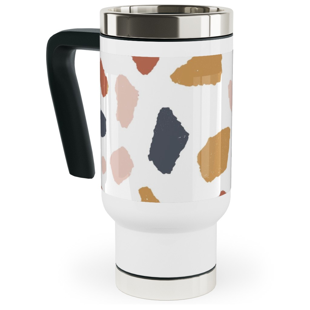 Terrazzo Tile - Neutral Travel Mug with Handle, 17oz, Beige, Pearl