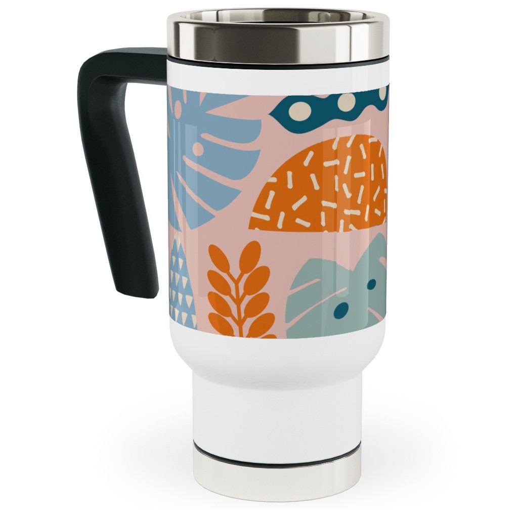Retro Tropical Pattern Travel Mug with Handle, 17oz, Multicolor