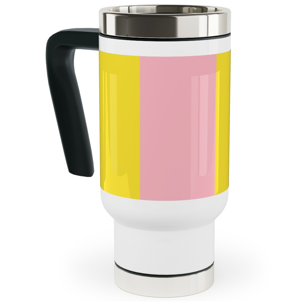 Vertical Stripes Travel Mug with Handle, 17oz, Pink, Peony