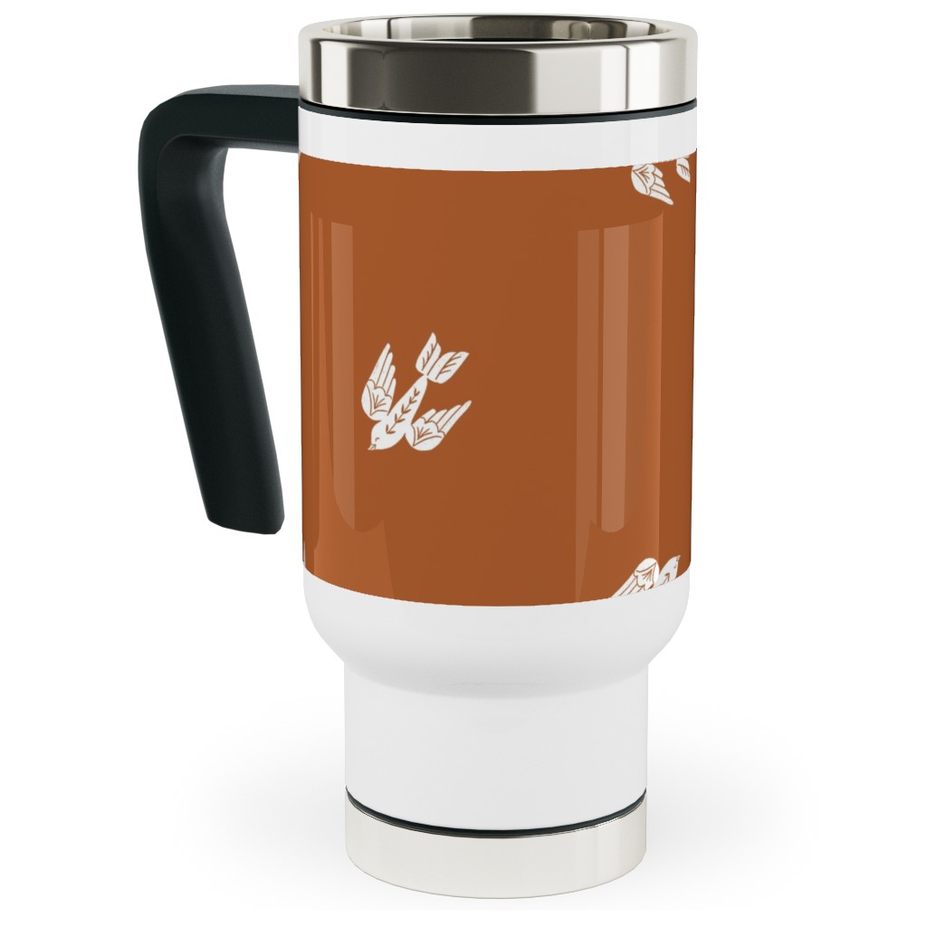 Bird Folk - Rust Travel Mug with Handle, 17oz, Orange, Orange