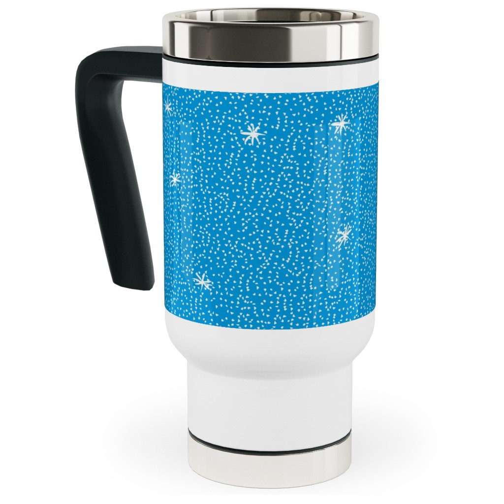 Holiday Hygge Snowflakes Travel Mug with Handle, 17oz, Blue