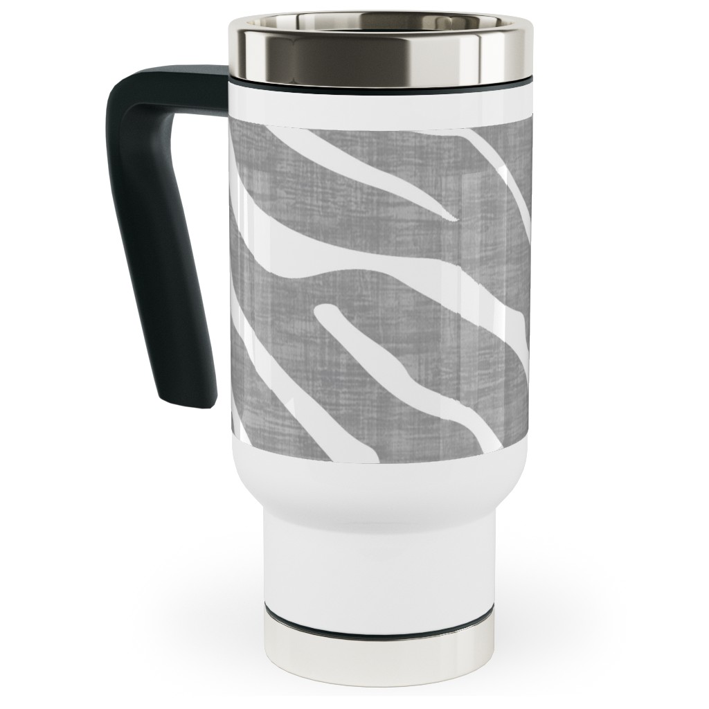 Zebra Texture - Gray Travel Mug with Handle, 17oz, Gray