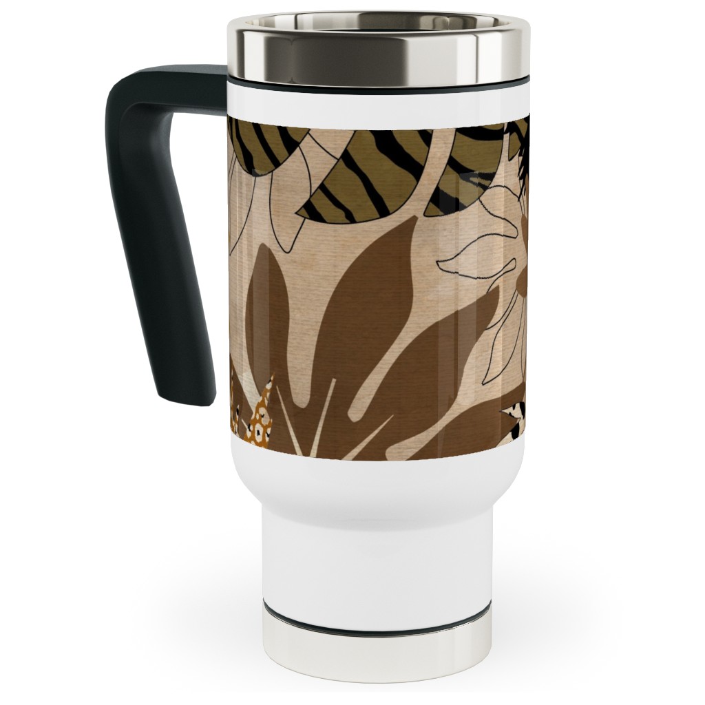 Safari Camouflage - Earthy Travel Mug with Handle, 17oz, Brown, Brown