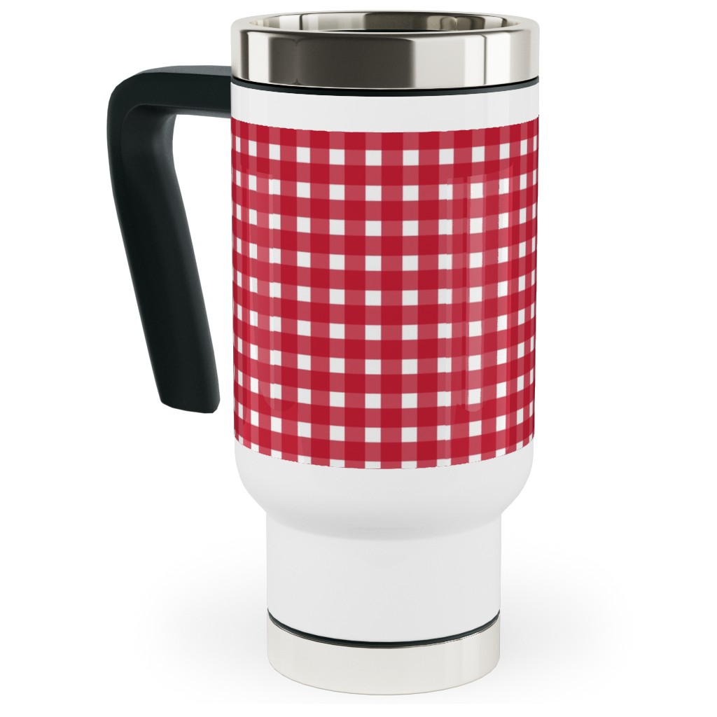 Classic Gingham - Red Travel Mug with Handle, 17oz, Red
