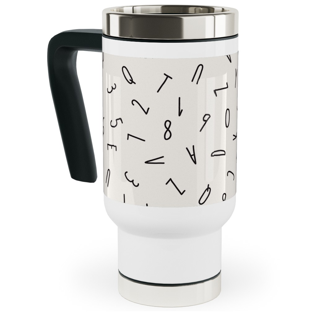 Little Alphabet - Ivory and Black Travel Mug with Handle, 17oz, Beige