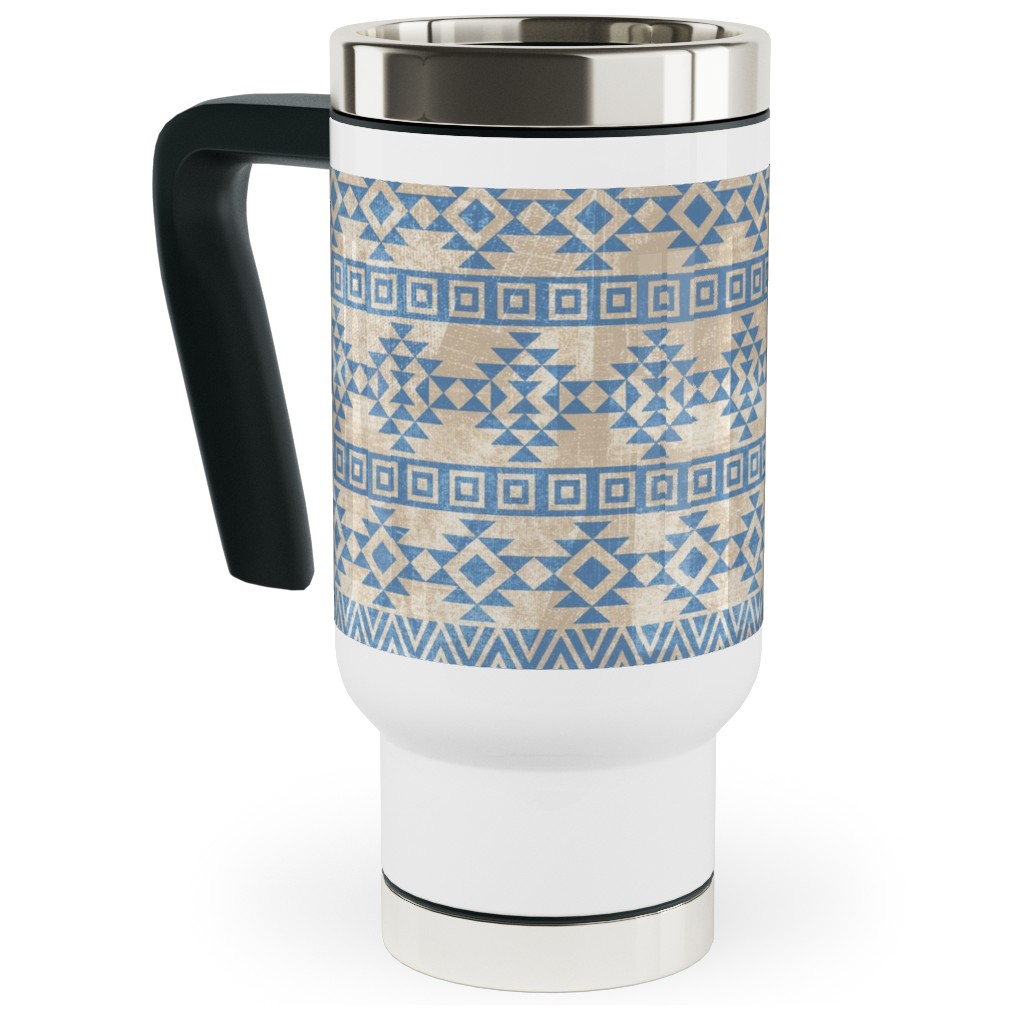 Modern Desert - Geometric Travel Mug with Handle, 17oz, Blue