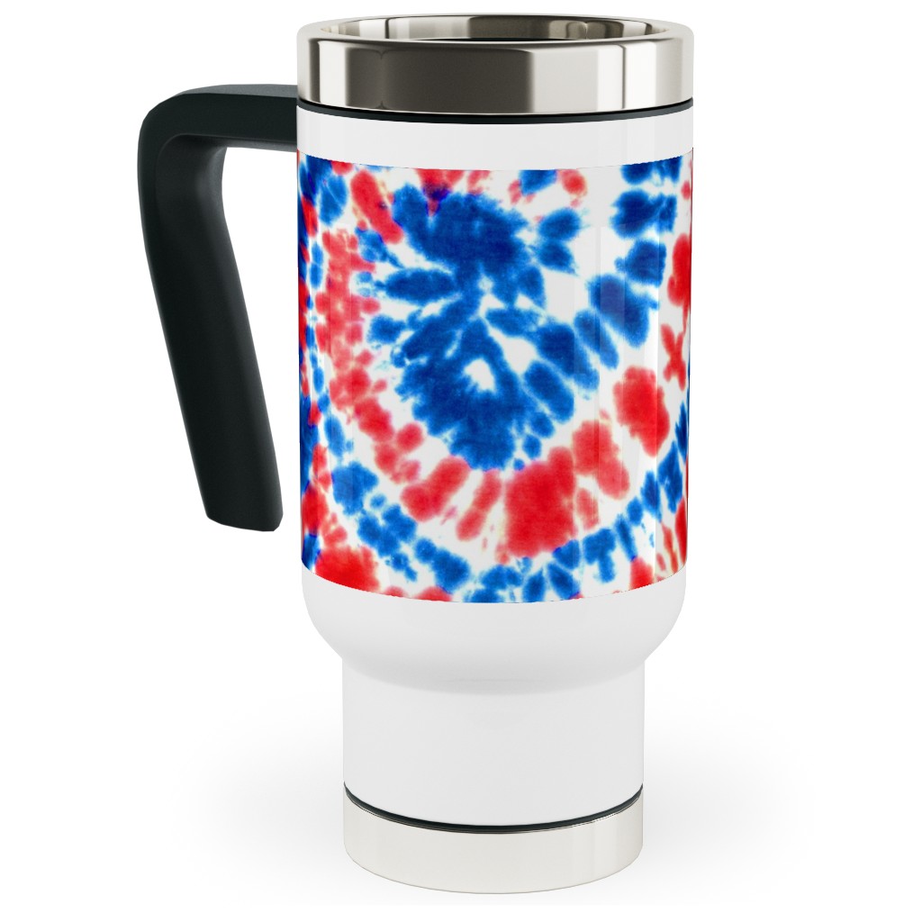 Tie Dye - Blue, Red and White Travel Mug with Handle, 17oz, Multicolor
