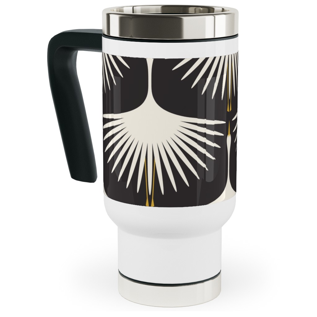 Art Deco Swans Travel Mug with Handle, 17oz, Black
