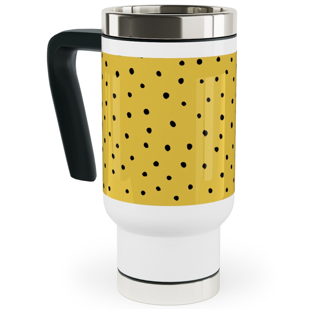 Minimal Dots - Abstract Rain Drops - Black and Yellow Travel Mug with Handle, 17oz, Yellow