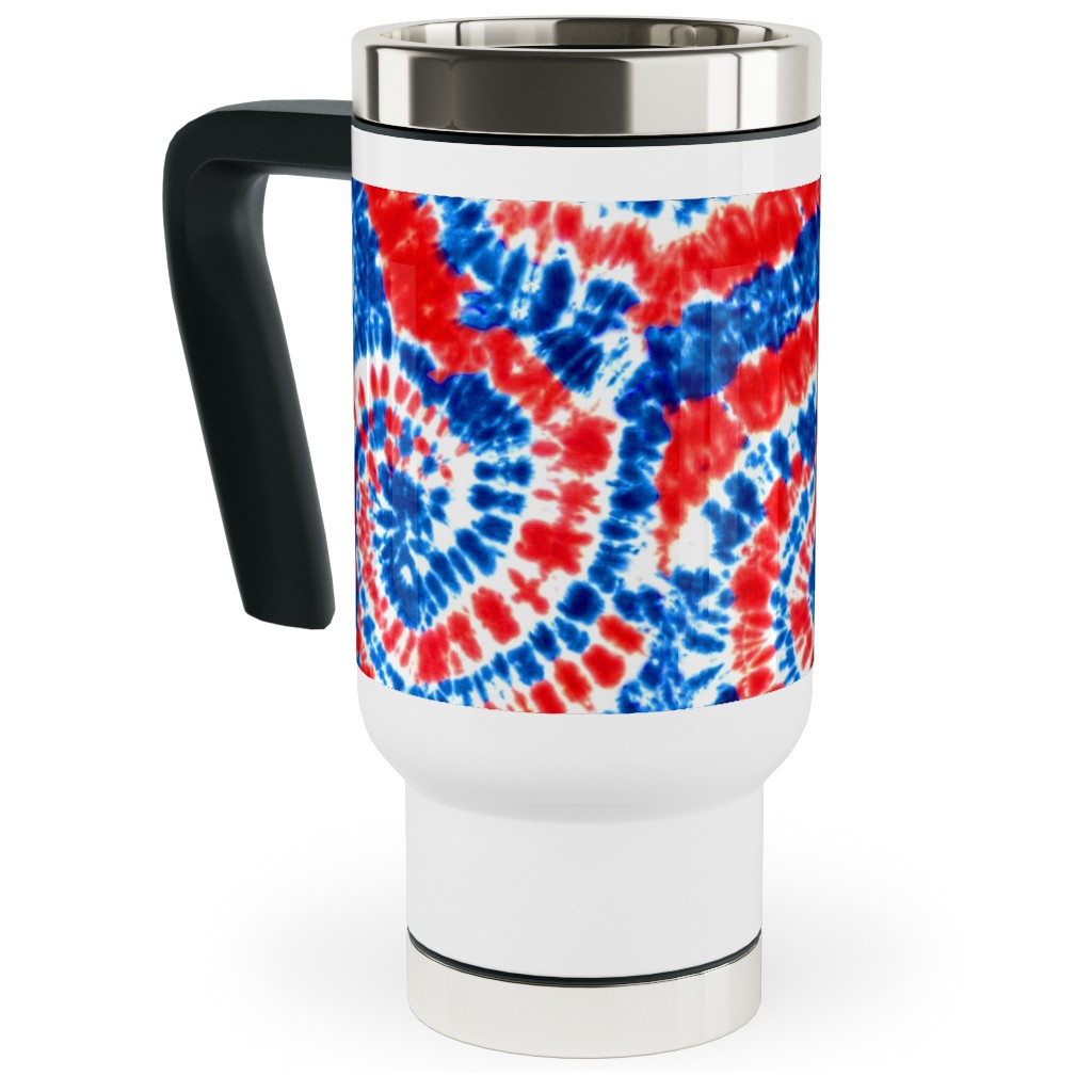 Tie Dye - Red White and Blue Travel Mug with Handle, 17oz, Multicolor