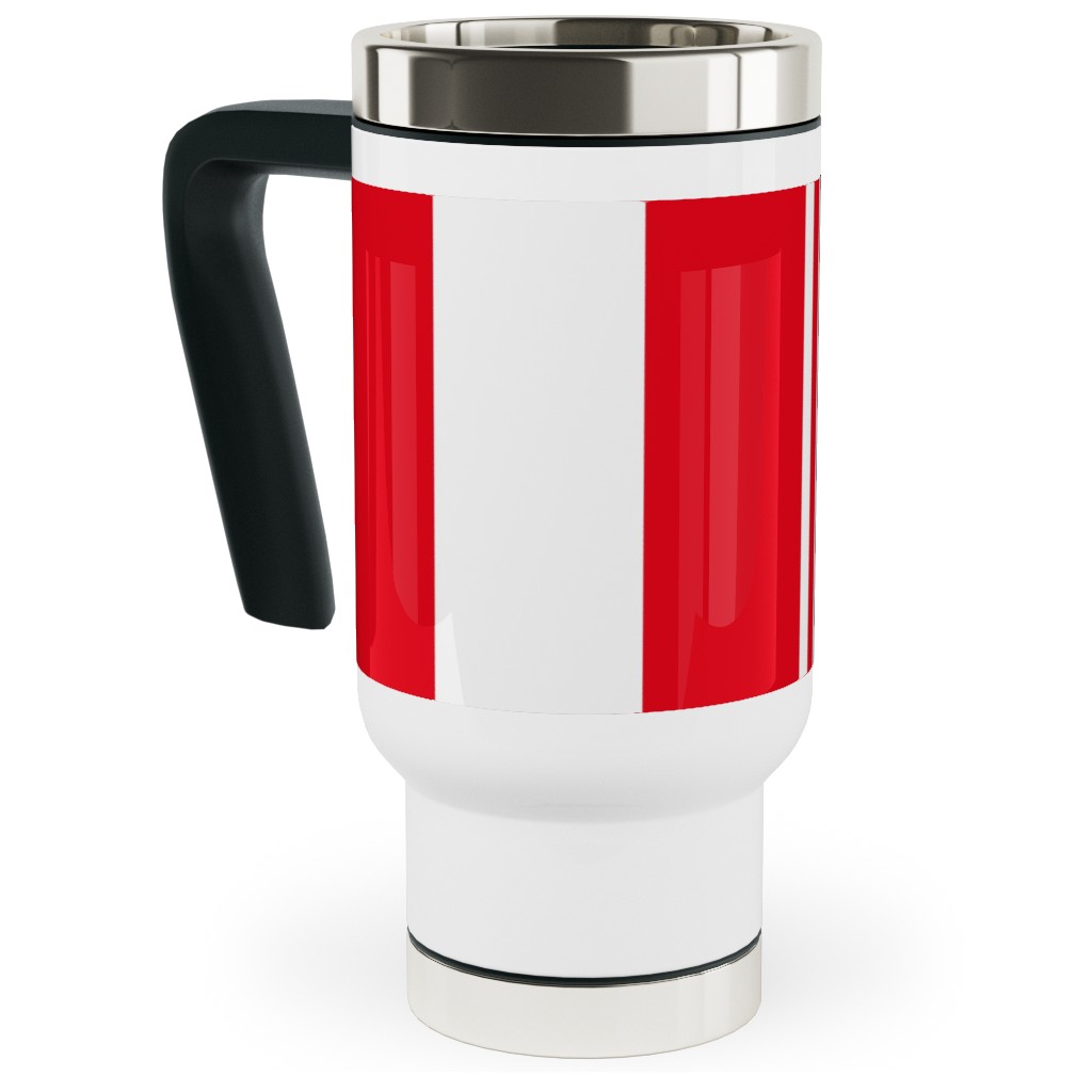 Turkish Stripes Vertical- Canada Day - Red and White Travel Mug with Handle, 17oz, Red, Red