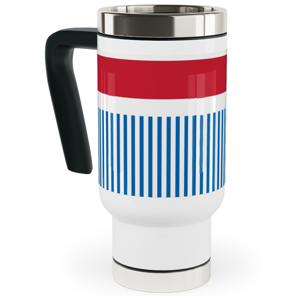 American Flag - Red, White and Royal Blue Travel Mug with Handle, 17oz, Blue