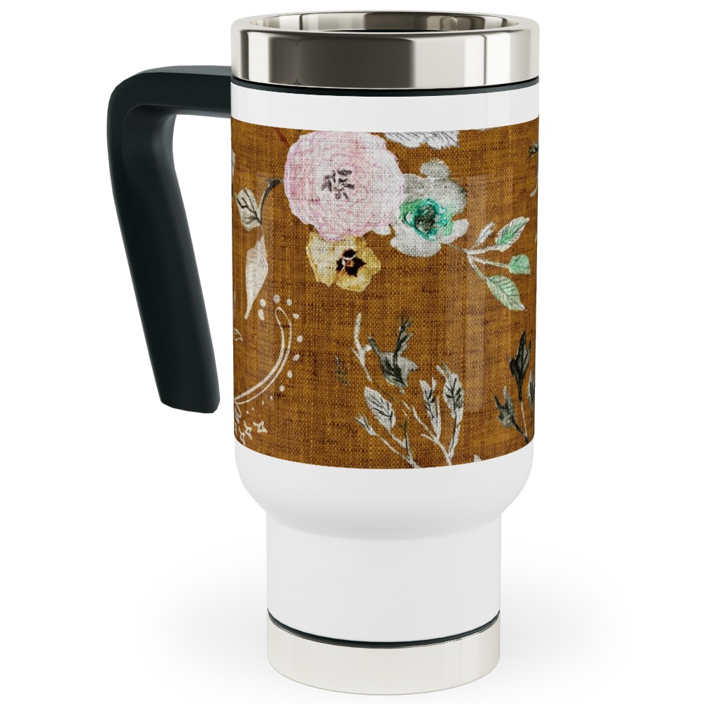 La Boheme Floral - Russet Travel Mug with Handle, 17oz, Brown
