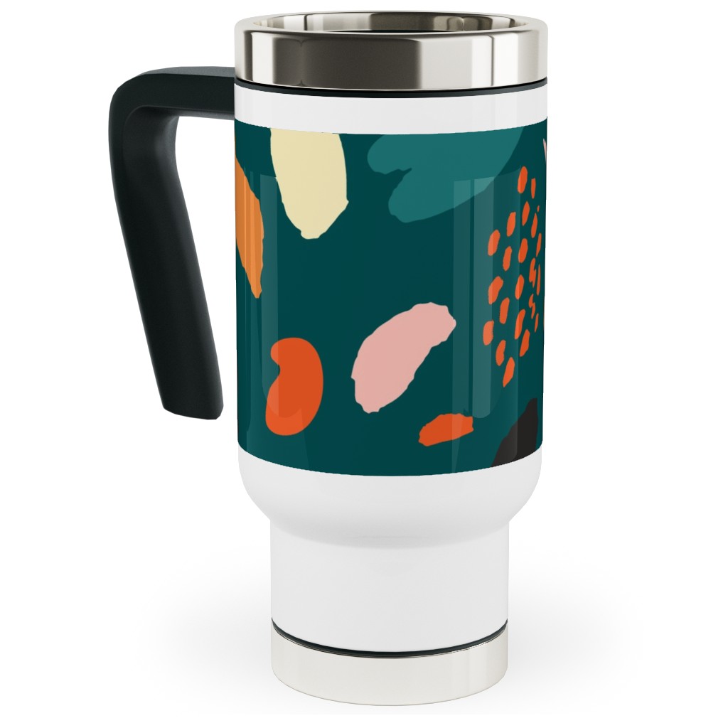 Splashes Pattern - Green Travel Mug with Handle, 17oz, Multicolor