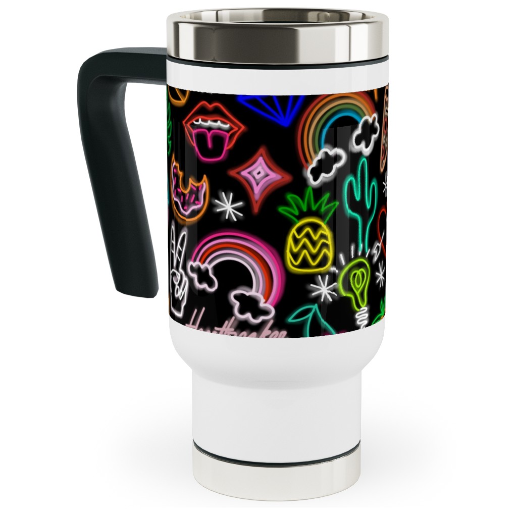 Neon Signs - Black Travel Mug with Handle, 17oz, Multicolor