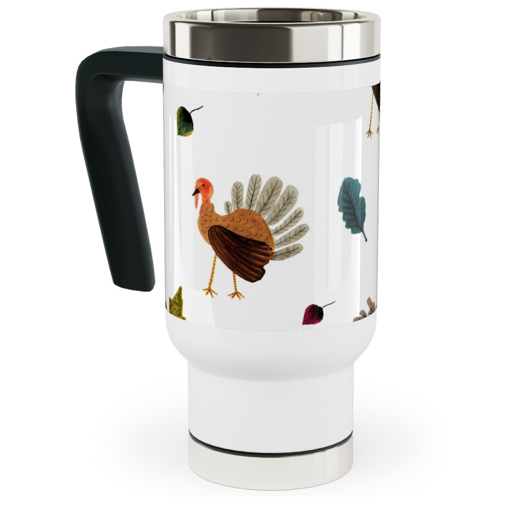 Fall Thanksgiving Turkeys on White Travel Mug with Handle, 17oz, White