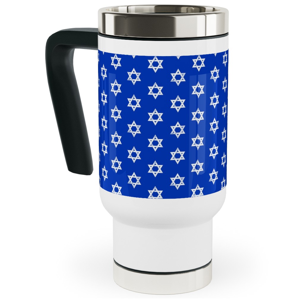 Star of David - White on Blue Travel Mug with Handle, 17oz, Blue