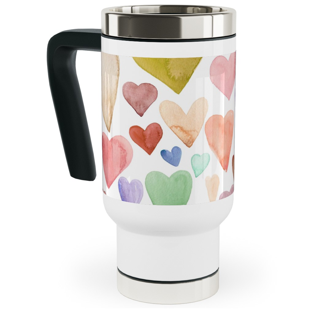 Earth Tone Hearts - Multi Muted Travel Mug with Handle, 17oz, Multicolor