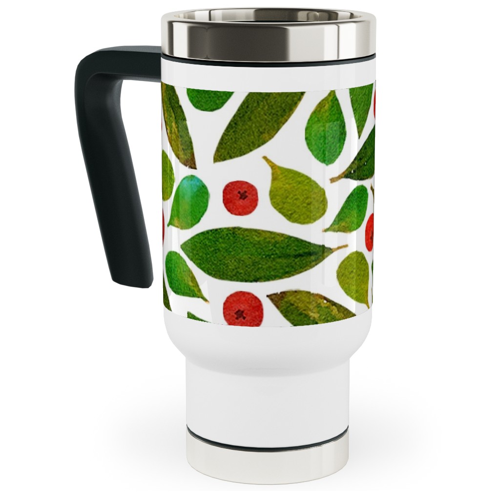 Holiday Greens and Berries Travel Mug with Handle, 17oz, Green, Classic Green