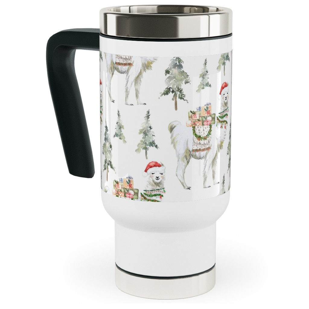 Winter Christmas Llama Travel Mug with Handle, 17oz, Multicolor