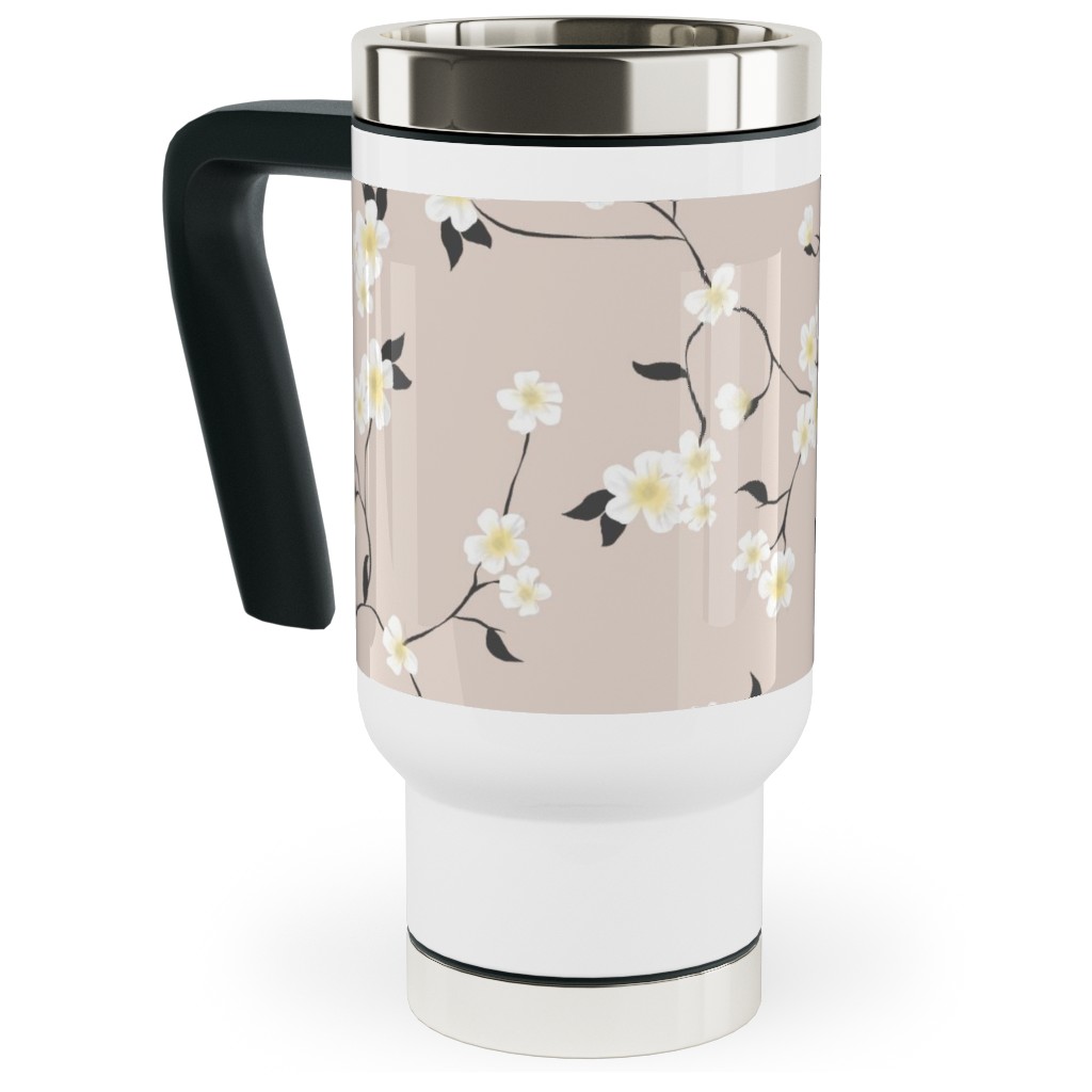 Climbing Flower - Pink Travel Mug with Handle, 17oz, Pink