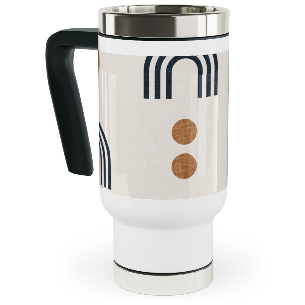 Aria Geometric Rainbow Travel Mug with Handle, 17oz, Beige, Antique White