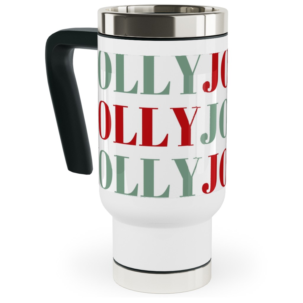 Jolly Print - Red and Green Travel Mug with Handle, 17oz, Red