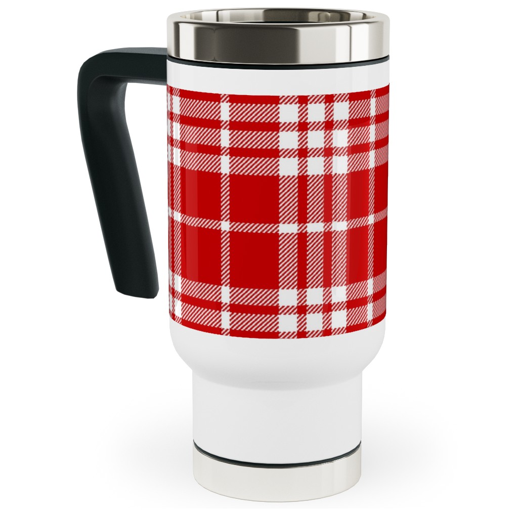 Tartan Check Travel Mug with Handle, 17oz, Red
