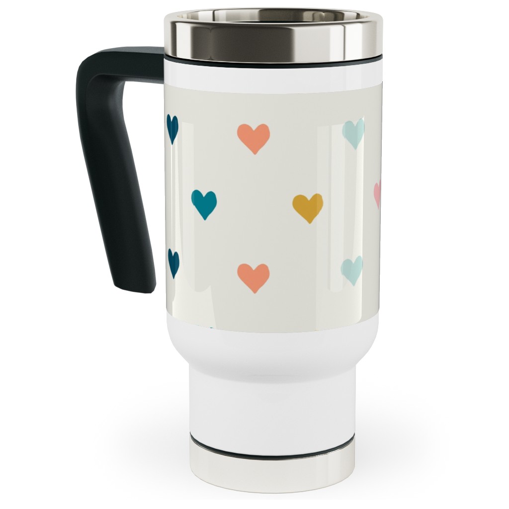 Hearts - Multi Blue, Pink, Gold Travel Mug with Handle, 17oz, Multicolor