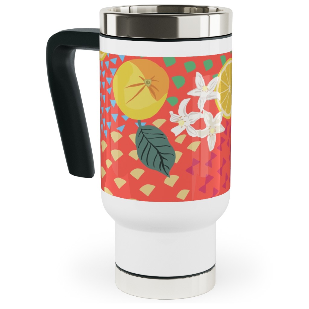 Lemon Flower and Pop - Pink Travel Mug with Handle, 17oz, Pink, Bright Pink