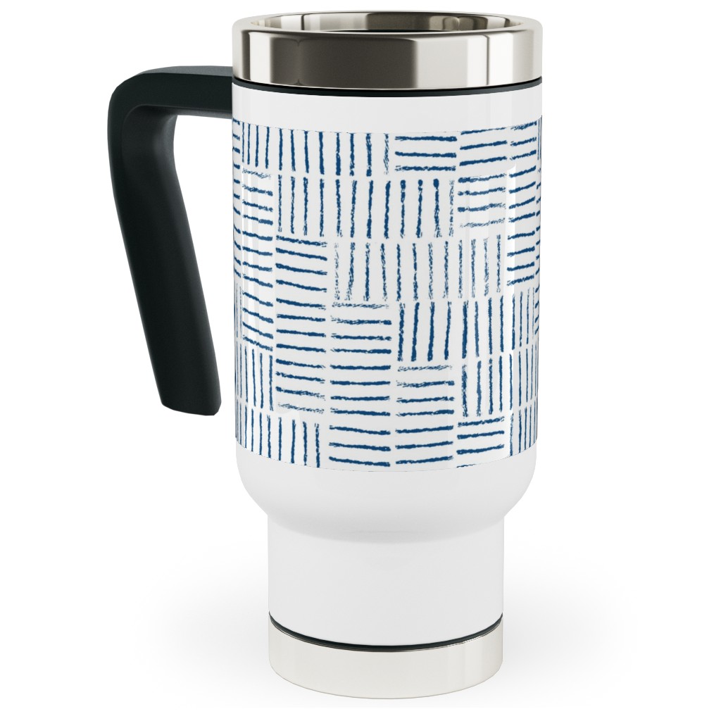 Herringbone String - White & Classic Blue Travel Mug with Handle, 17oz, Blue