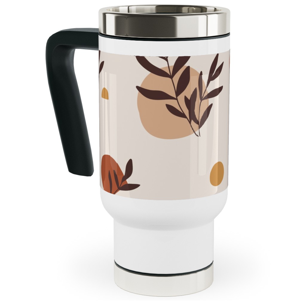 Abstraction and Tropical Leaves - Light Travel Mug with Handle, 17oz, Beige, Pearl