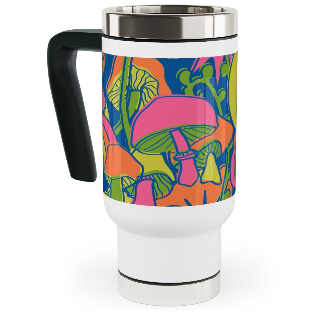 Psychedelic Daydream - Blue and Neon Travel Mug with Handle, 17oz, Multicolor