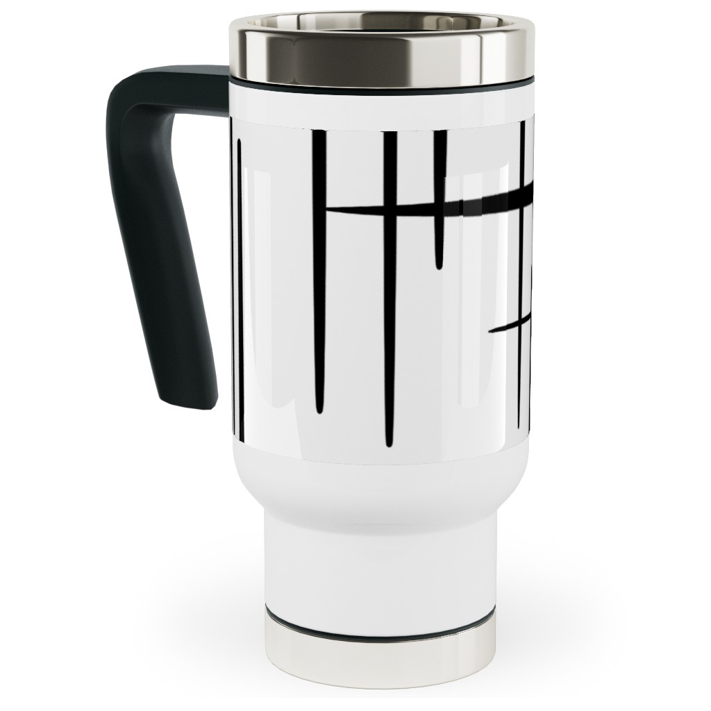 Abstract Line Pattern Travel Mug with Handle, 17oz, White