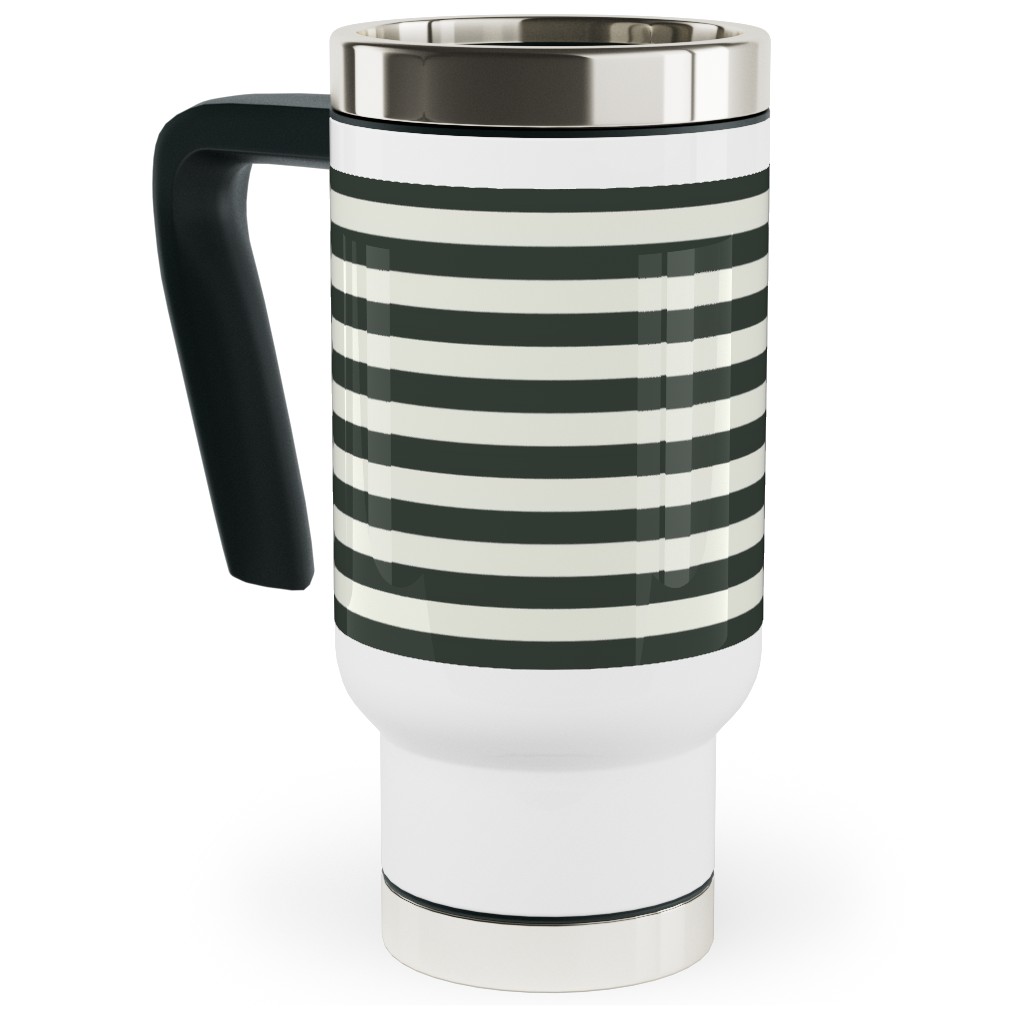 Stripe - Black and Cream Travel Mug with Handle, 17oz, Black