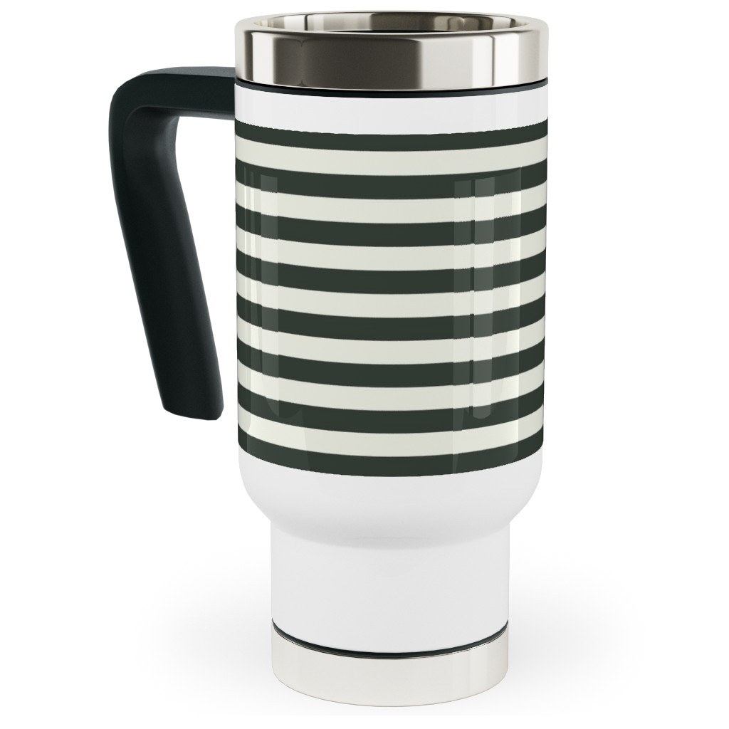 Stripe - Black and Cream Travel Mug with Handle, 17oz, Black, Black