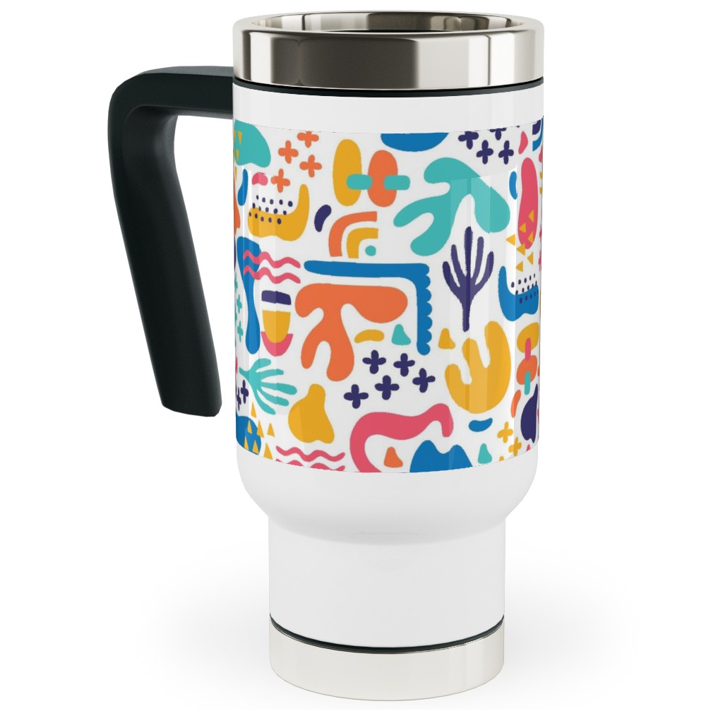 Organic Abstract Design - Multi Travel Mug with Handle, 17oz, Multicolor