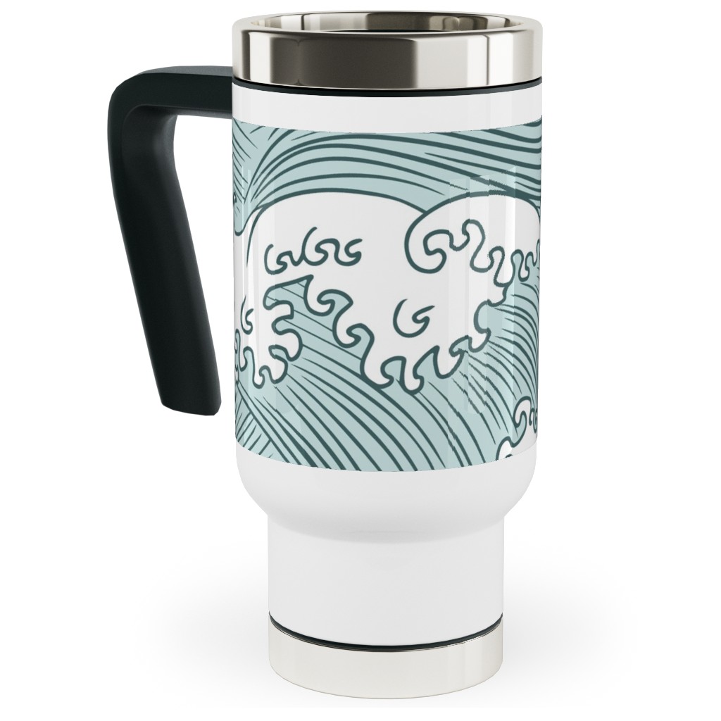 Japanese Waves Travel Mug with Handle, 17oz, Blue