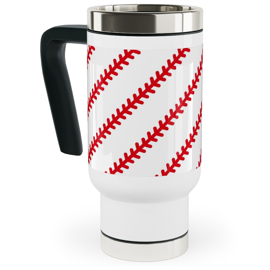 Baseball Stitch - Baseball - White Travel Mug with Handle, 17oz, Red