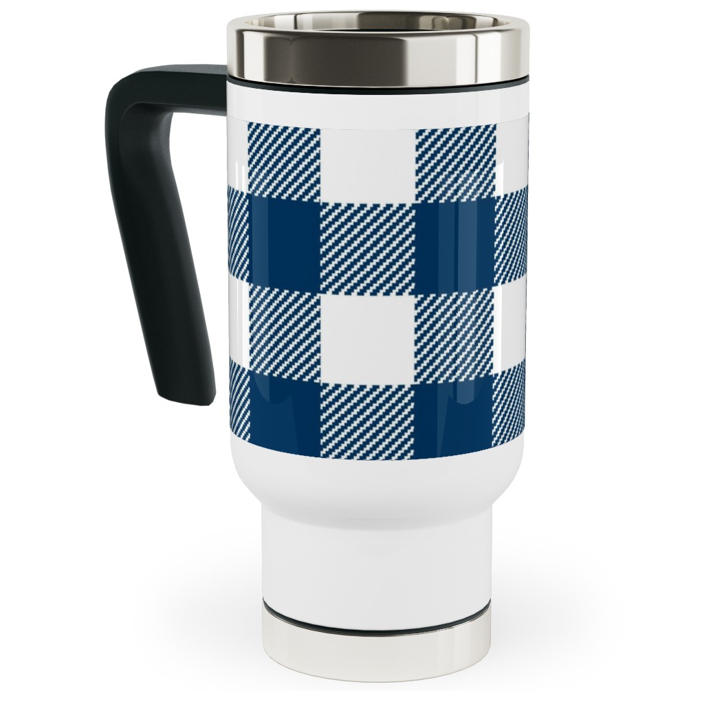 Buffalo Plaid Travel Mug with Handle, 17oz, Blue, Imperial