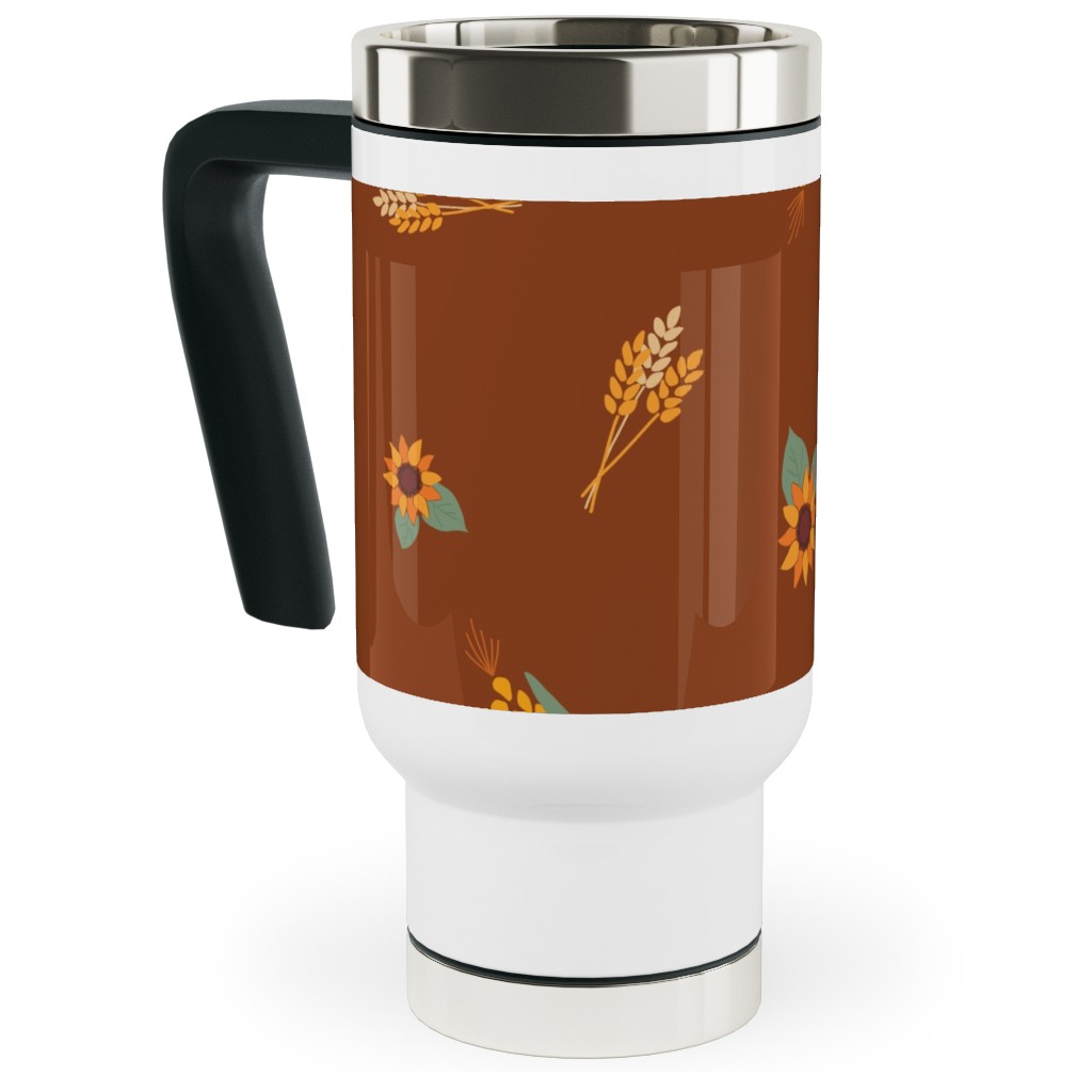 Corn & Sunflowers Travel Mug with Handle, 17oz, Brown, Brown